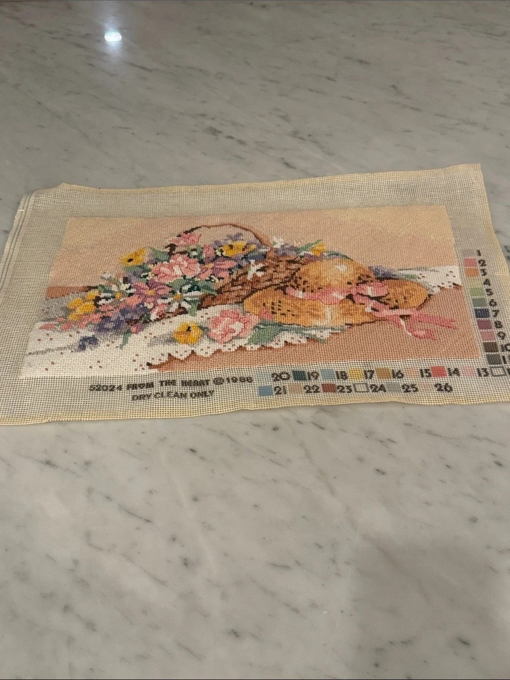 Flower Basket and Hat Vintage Needlepoint unframed